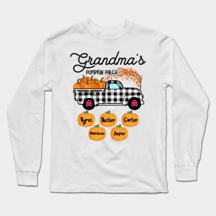 Grandma's Pumpkin Patch Truck Art, Happy Halloween Shirt, Fall Shirt, Grandma Birthday Gift, Personalized Long Sleeve T-Shirt